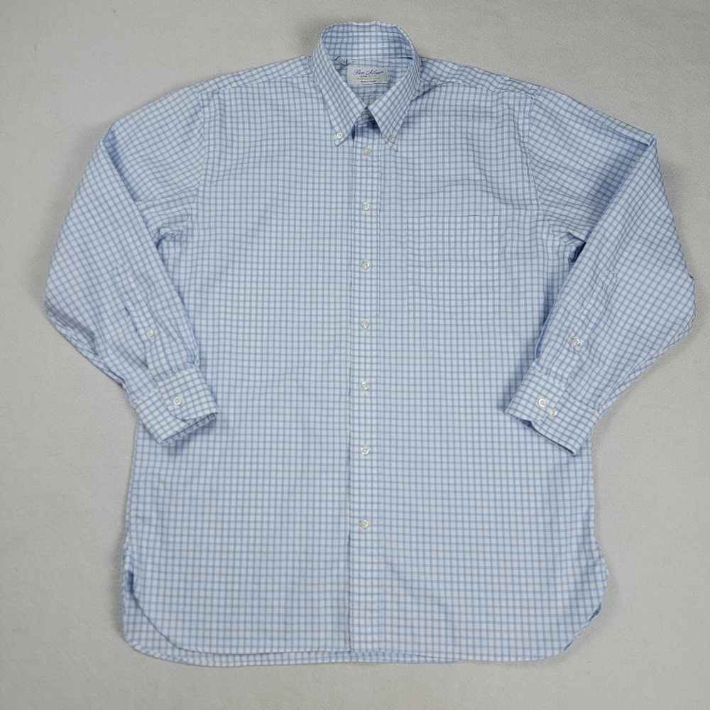 Ben Silver Charleston Button Down Shirt Men's 16.5-33 Blue Check 100% Cotton - Picture 1 of 11